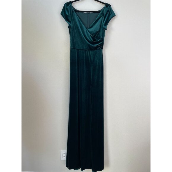 NEW AFTER SIX Small Cap Sleeve Velvet Maxi Dress Pockets Evergreen Gown - Picture 2 of 12